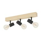 Eglo Plafonnier Townshend 3 Bois Acier Noir | IP20 - Convient pour 3x E27 